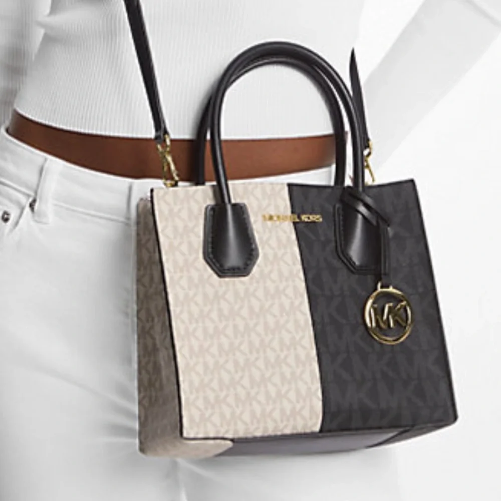 Michael Kors Mercer Medium Two-Tone Logo Crossbody Messenger Black Multi NWT
